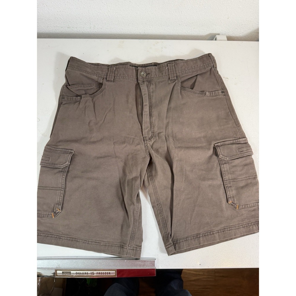 WALLS Ditchdigger Work Shorts 36 Carpenter Cargo Brown Grunge Stretch Canvas